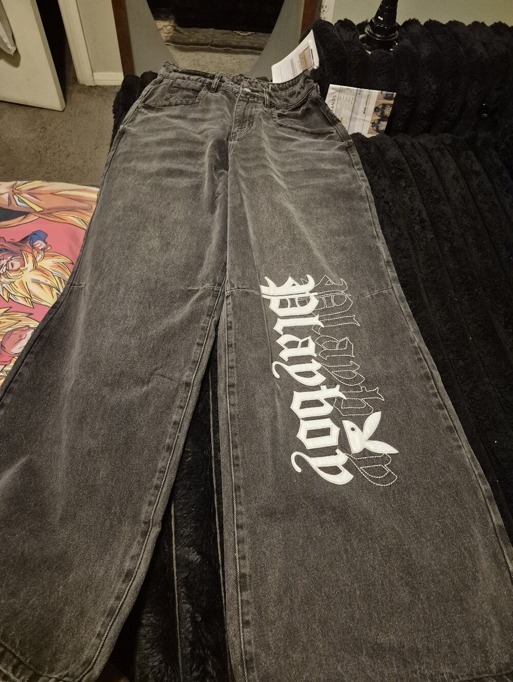 Wide Leg Men's Grey Graphic Jeans
